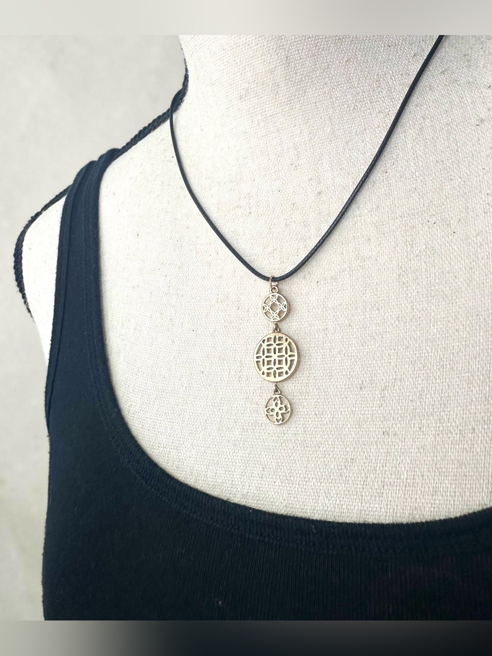 💛 Matte Gold Tone Medallion Pendant on Black Cord